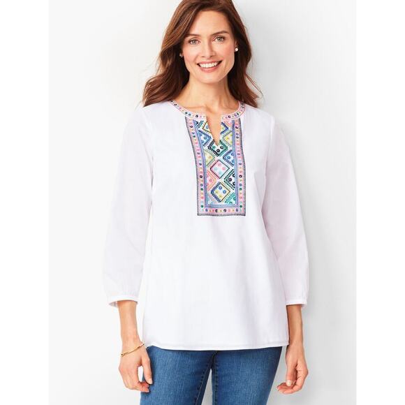 TALBOTS XL EMBELLISHED EMBROIDERED BEADED VOILE 3/4 Sleeve TUNIC - Picture 1 of 11